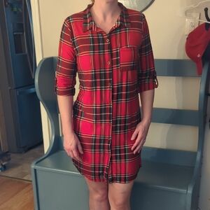 Full Circle Trends Red Plaid Button-Up Dress